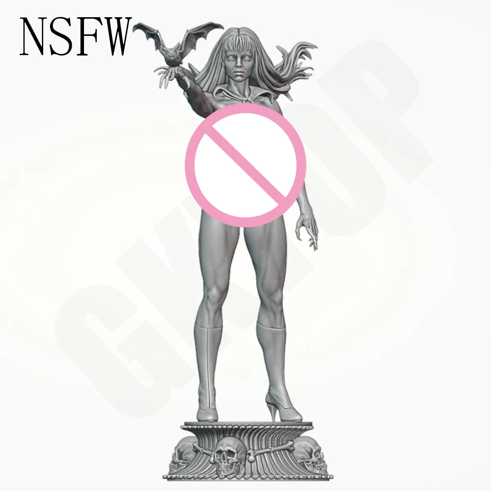 1/24 Succubus with Large Bat Wings and Skull Base, Resin Model Figure Kit, Unassembled and Unpainted