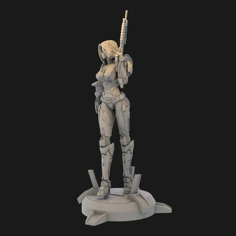 75mm Female Tactical Operator with Rifle, Resin Model Figure Kit, Sci-Fi Theme, Unassembled and Unpainted