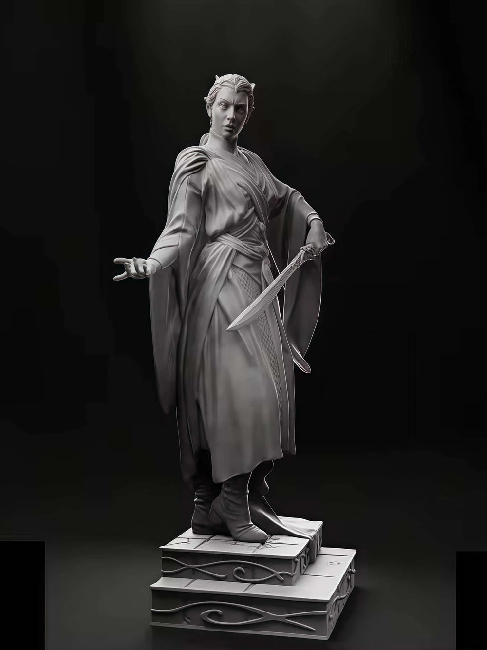 1/24 Elven Warrior with Sword and Flowing Robes, Resin Model Figure Kit, Fantasy Theme, Unassembled and Unpainted