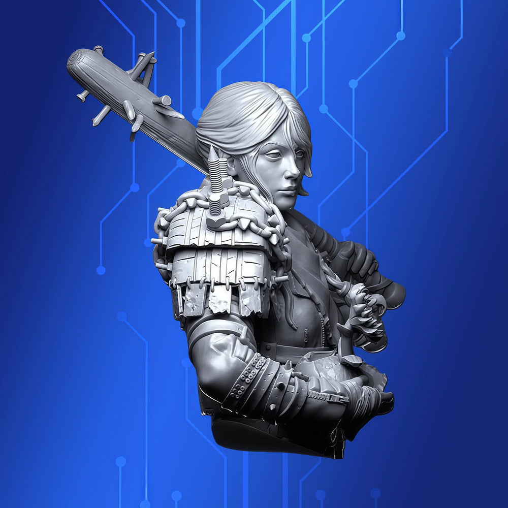 1/10 Female Warrior in Tactical Armor with Sword, Resin Model Bust Kit, Fantasy Theme, Unassembled and Unpainted