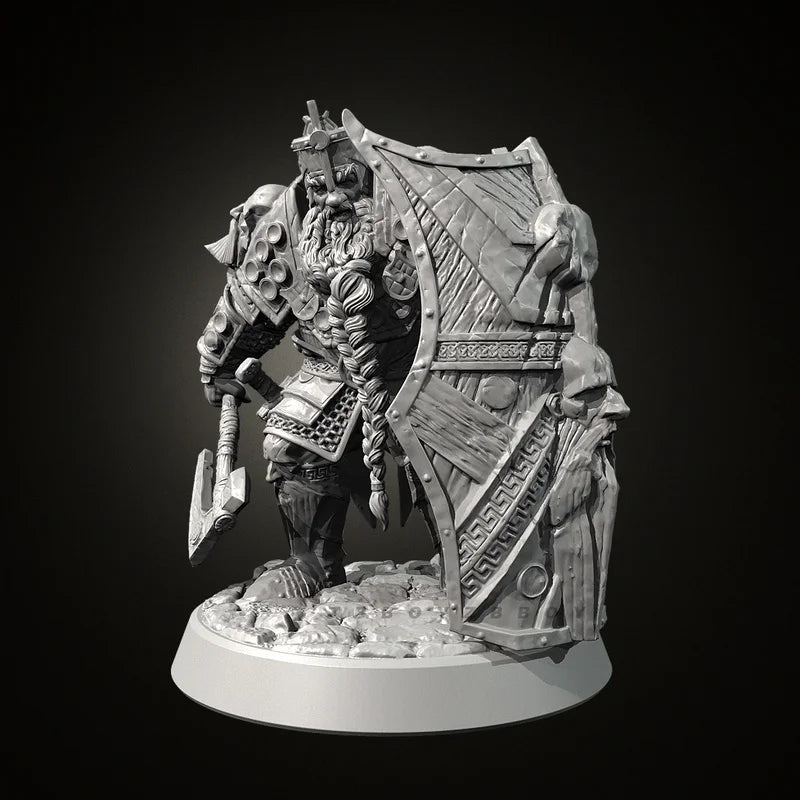38mm Dwarf Warrior with Battle Axe and Shield, Resin Model Figure Kit, Fantasy Theme, Unassembled and Unpainted