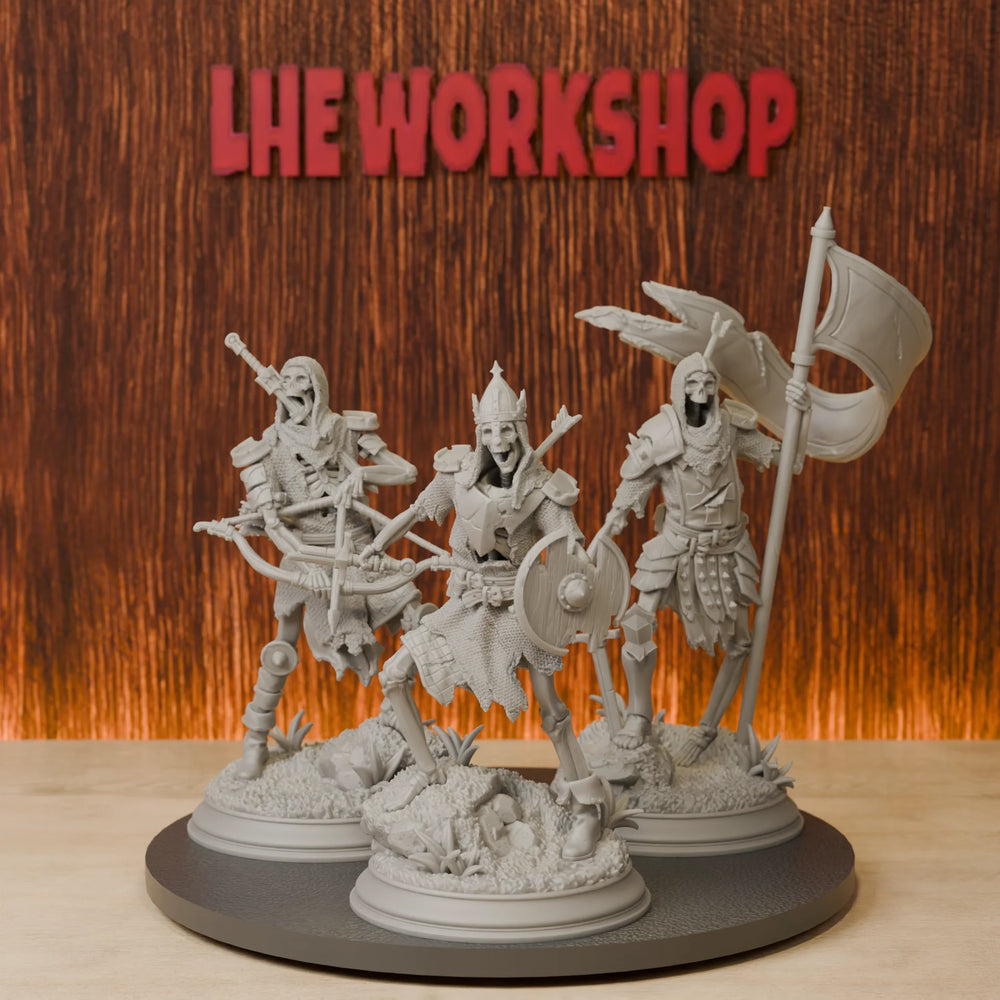 38mm Skeleton Soldiers, 3 Figures, Resin Model Figure Kit, Fantasy Theme, Unassembled and Unpainted