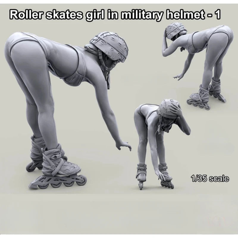 1/35 Modern Roller Skater in Military Helmet, Resin Model Figure Kit, Unassembled and Unpainted