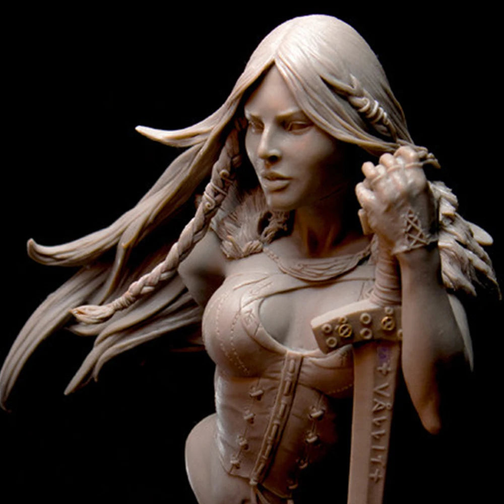 1/10 Warrior with Ornate Armor and Flowing Hair, Resin Model Bust Kit, Fantasy Theme, Unassembled and Unpainted