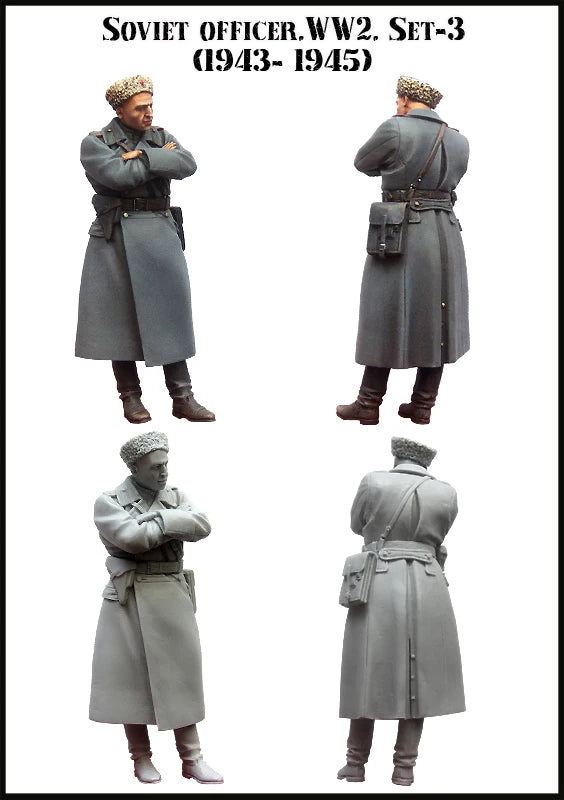 1/35 WWII Soviet Officer, 4 Figures, Resin Model Figure Kit, Unassembled and Unpainted