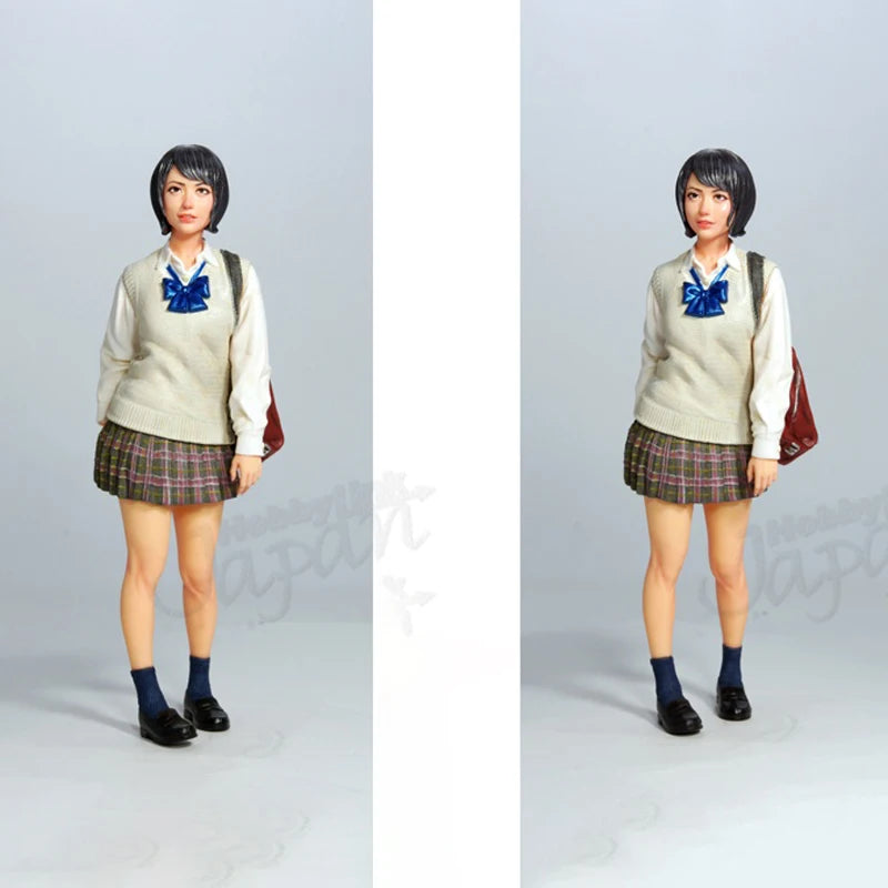 1/12 Schoolgirl in Cream Sweater with Red Backpack, Resin Model Figure Kit, Anime Theme, Unassembled and Unpainted