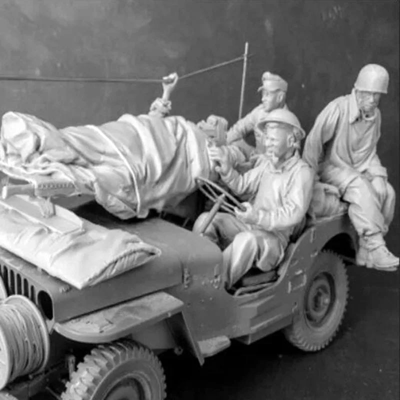 1/16 WWI Infantry with Jeep, 9 Figures, Resin Model Figure Kit, Unassembled and Unpainted