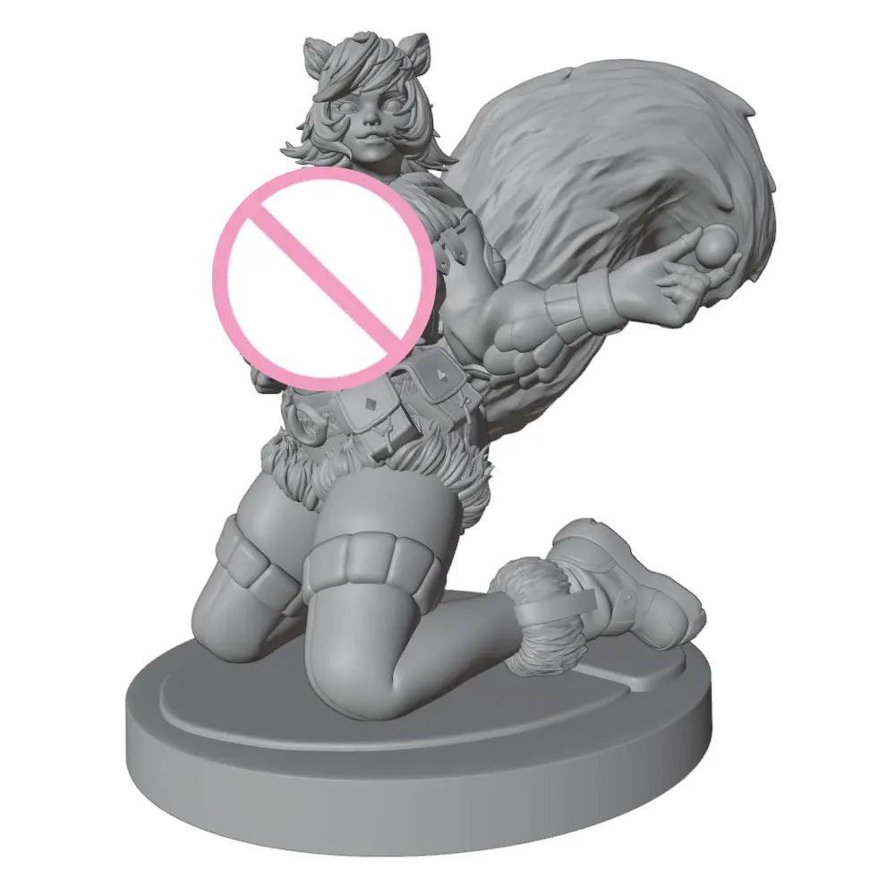 1/24 Cat-Eared Warrior Kneeling in Orange Fur-Trim Armor, Resin Model Figure Kit, Anime Theme, Unassembled and Unpainted
