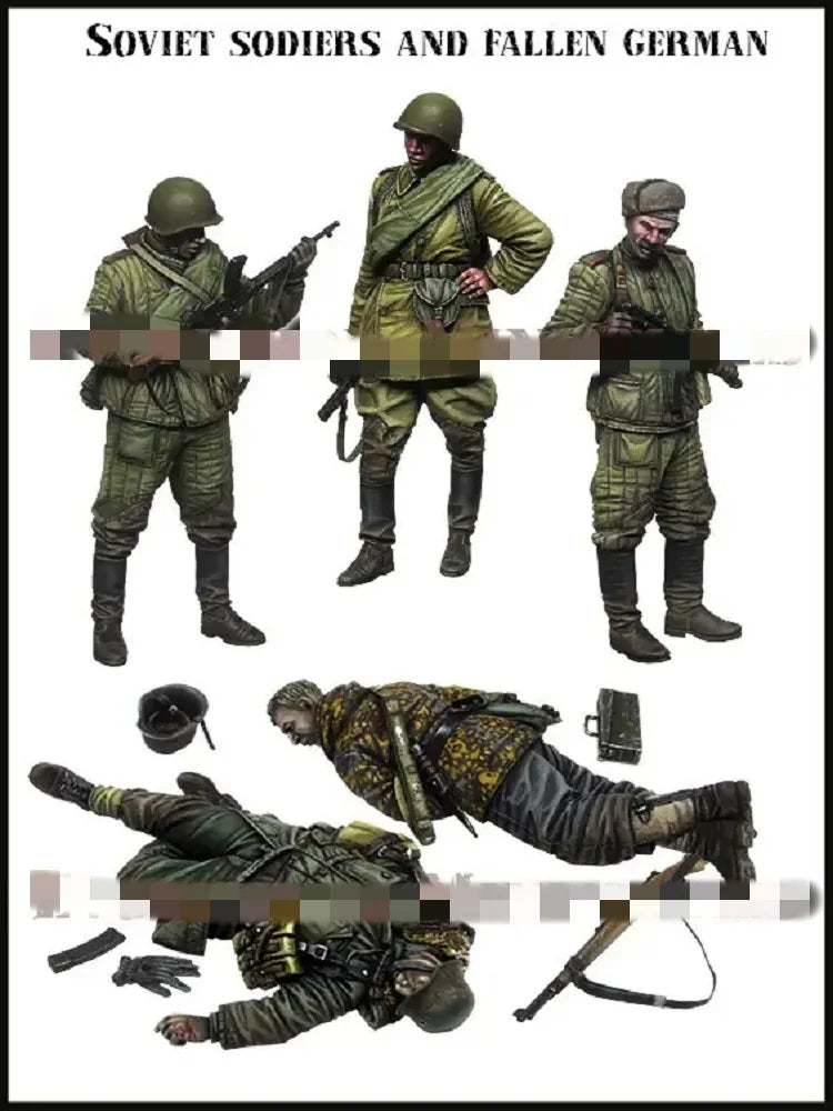 1/35 WWII Soviet Infantry Squad in Combat, 5 Figures, Resin Model Figure Kit, Unassembled and Unpainted