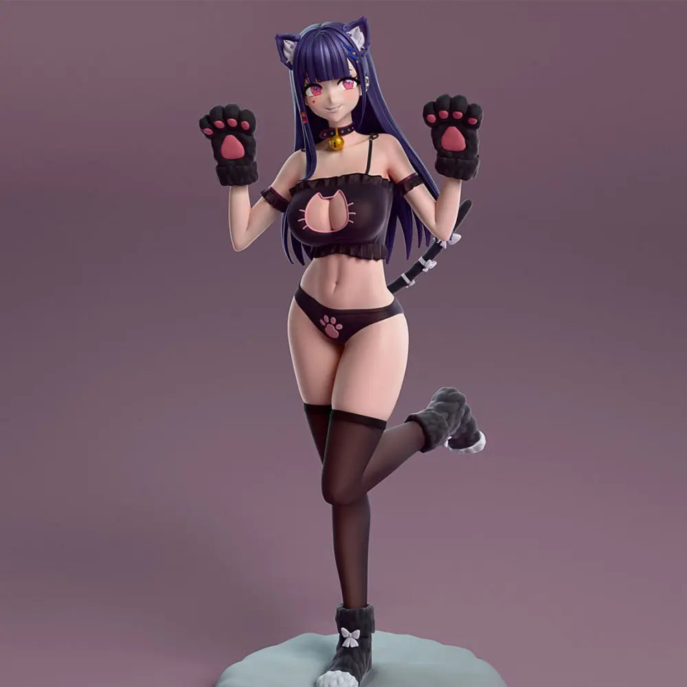 1/24 Catgirl in Crop Top with Paw Claws, Resin Model Figure Kit, Anime Theme, Unassembled and Unpainted