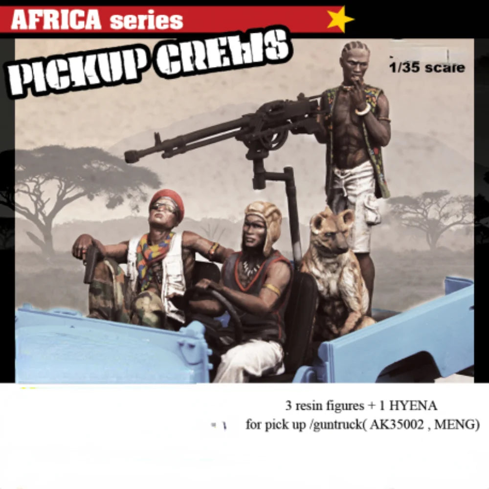 1/35 Modern African Military Squad with Armed Pickup Truck, 4 Figures, Resin Model Figure Kit, Unassembled and Unpainted