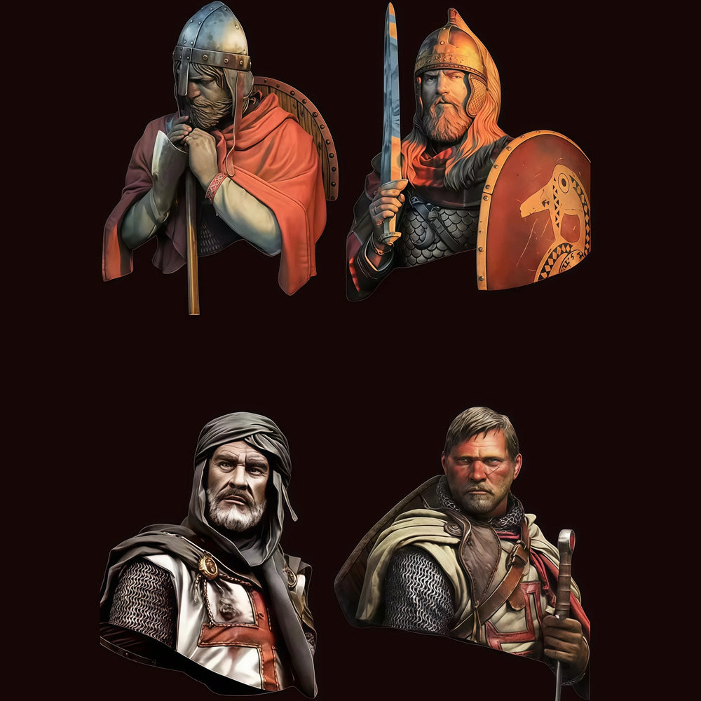 1/10 Medieval Fantasy Warriors, 4 Figures, Resin Model Bust Kit, Unassembled and Unpainted