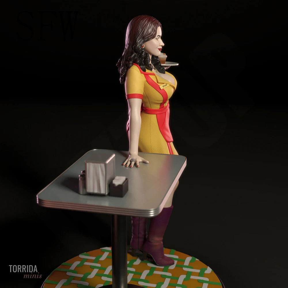 1/24 Retro Diner Attendant, Resin Model Figure Kit, Unassembled and Unpainted