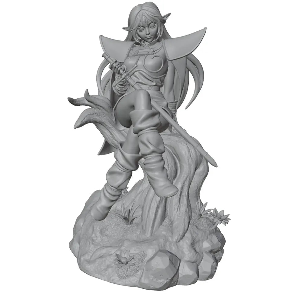 75mm Elf Warrior with Longsword and Flowing Hair, Resin Model Figure Kit, Fantasy Theme, Unassembled and Unpainted
