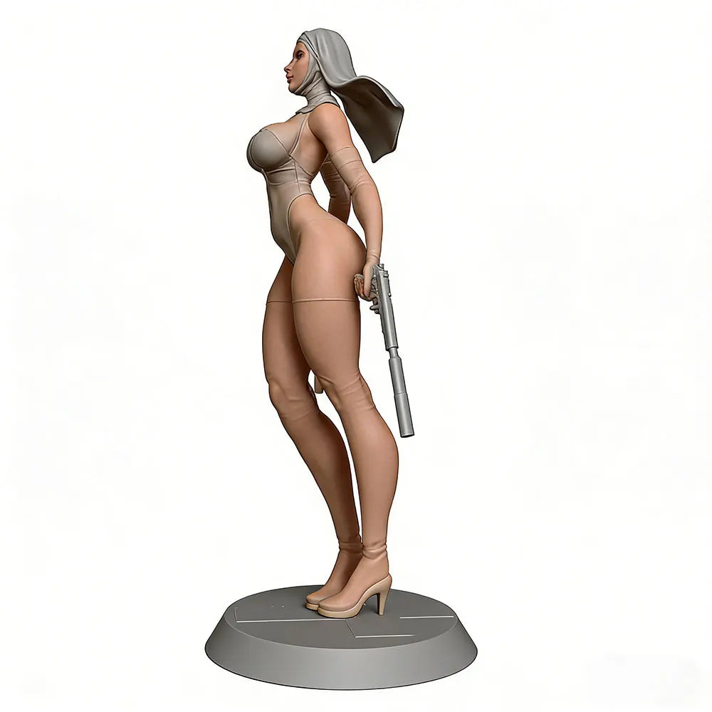 75mm Female Warrior Nun, Resin Model Figure Kit, Unassembled and Unpainted