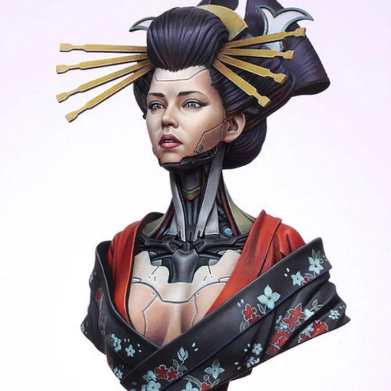 1/10 Female Geisha Robot Queen, Resin Model Bust Kit, Fantasy Theme, Unassembled and Unpainted