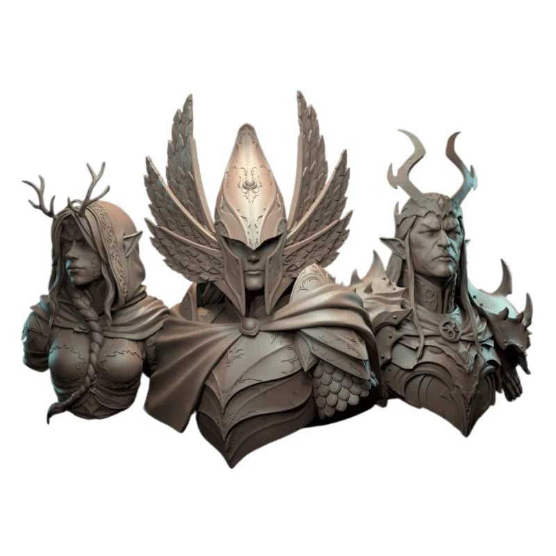 Elven Warriors, 3 Figures, Resin Model Bust Kit, Fantasy Theme, Unassembled and Unpainted