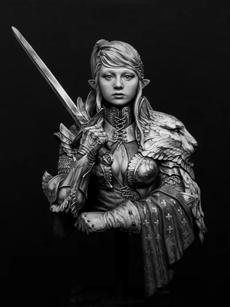 1/10 Female Elf Warrior Swordsman, Resin Model Bust Kit, Fantasy Theme, Unassembled and Unpainted