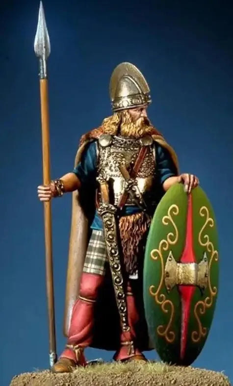 54mm Medieval Warrior with Spiral Shield and Spear, Resin Model Figure Kit, Unassembled and Unpainted