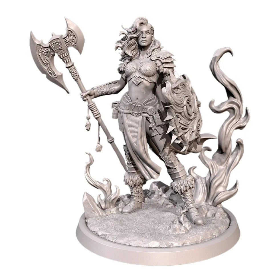 75mm Sorceress with Ornate Axe and Infernal Flames, Resin Model Figure Kit, Fantasy Theme, Unassembled and Unpainted