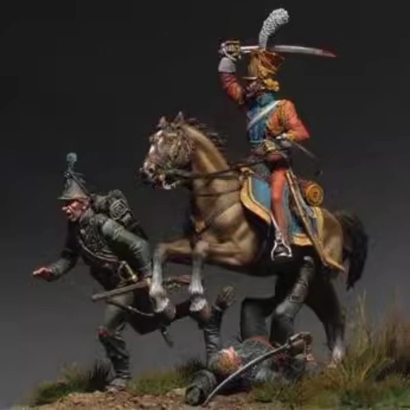 1/32 Napoleonic Cavalry Officer with Attendants, 5 Figures, Resin Model Figure Kit, Unassembled and Unpainted
