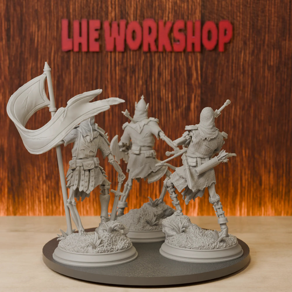 38mm Skeleton Soldiers, 3 Figures, Resin Model Figure Kit, Fantasy Theme, Unassembled and Unpainted