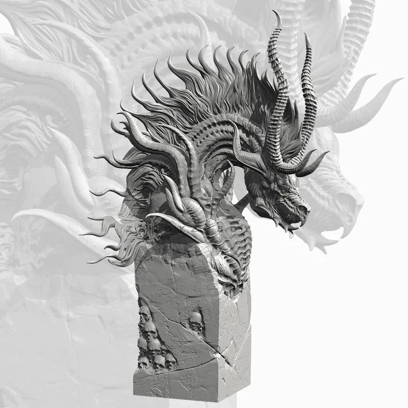 80mm Ornate Dragon with Curved Horns, Resin Model Bust Kit, Fantasy Theme, Unassembled and Unpainted