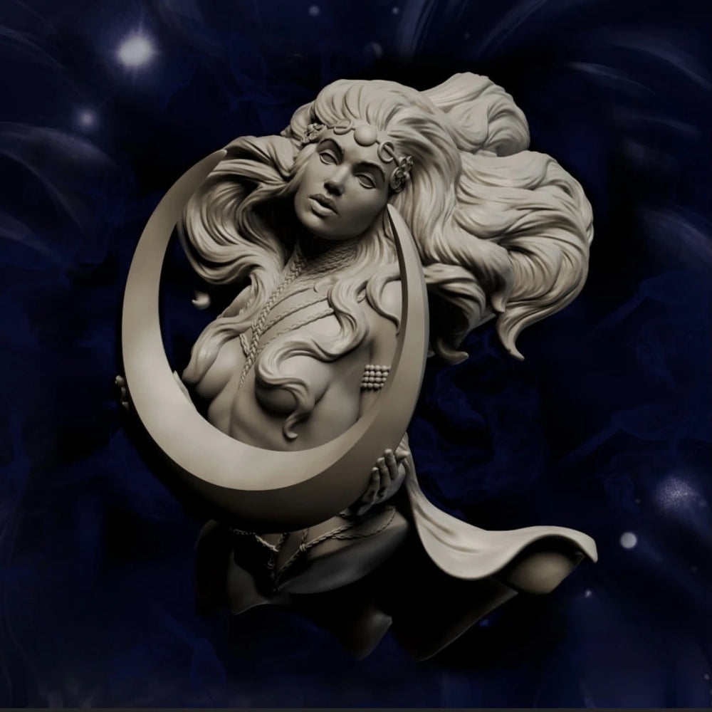 1/10 Celestial Maiden in Crescent Moon, Resin Model Bust Kit, Fantasy Theme, Unassembled and Unpainted