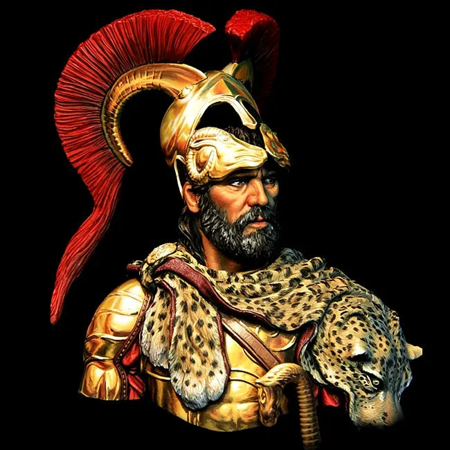 1/10 Ancient Bearded Roman General in Corinthian Helmet with Lion Pelt, Resin Model Bust Kit, Unassembled and Unpainted