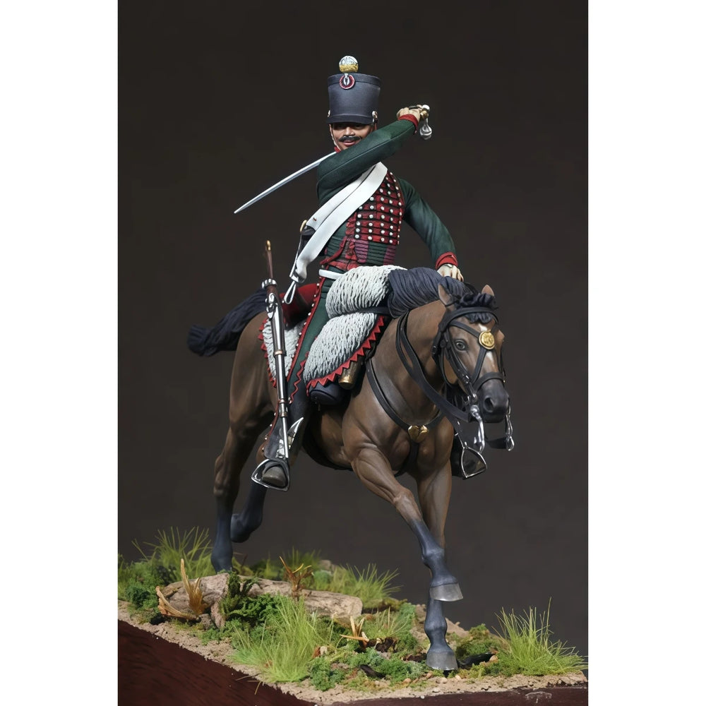 54mm Napoleonic French Hussar Cavalry, Resin Model Figure Kit, Unassembled and Unpainted