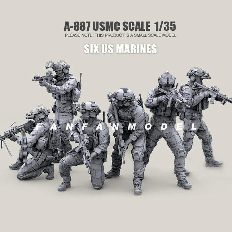 1/35 Modern USMC Infantry, 6 Figures, Resin Model Figure Kit, Unassembled and Unpainted