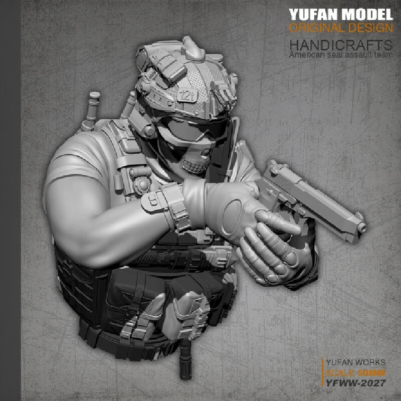 50mm Modern Navy SEAL Operator, Resin Model Bust Kit, Unassembled and Unpainted