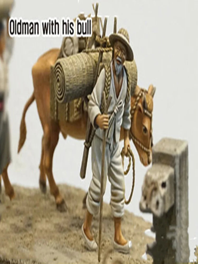 1/35 Elderly Man with Bull, Resin Model Figure Kit, Historical Theme, Unassembled and Unpainted