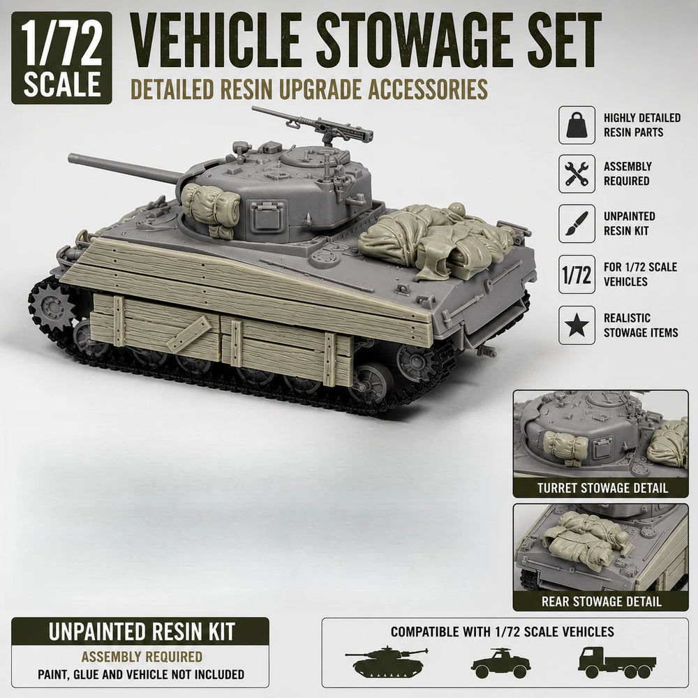 1/72 WWII American M4A2 Sherman Stowage & Accessories, Resin Model Accessory Kit, Unpainted