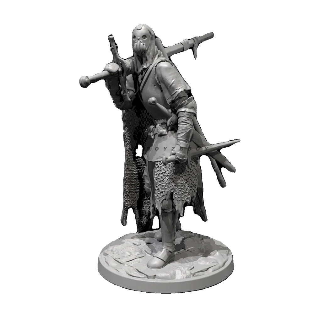 50mm Bearded Barbarian with Dual Axes and Cloak, Resin Model Figure Kit, Fantasy Theme, Unassembled and Unpainted