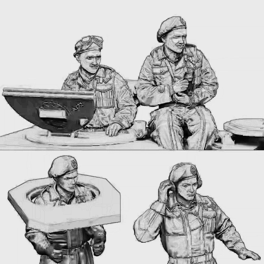 1/35 WWII British Tank Crew Soldiers, 4 Figures, Resin Model Figure Kit, Unassembled and Unpainted