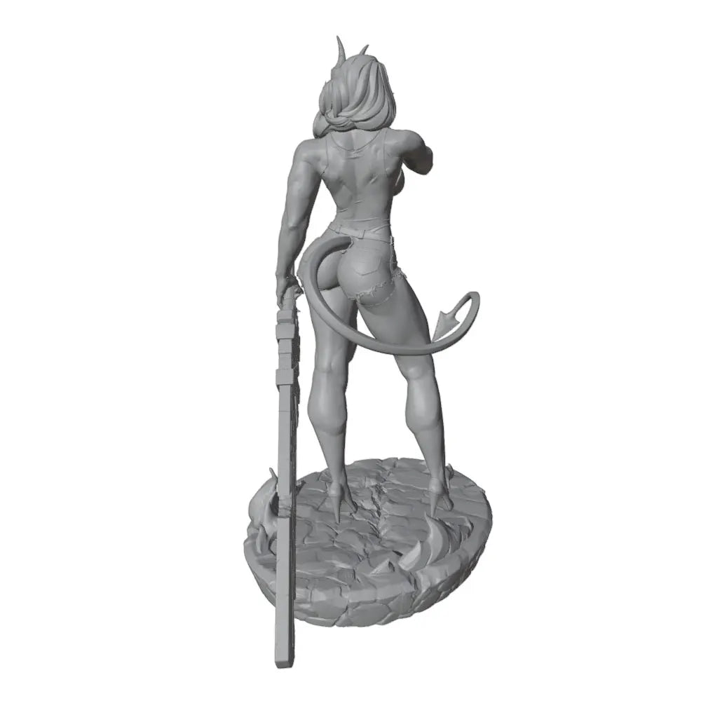 1/24 Female Demon with Spiral Horns and Staff, Resin Model Figure Kit, Anime Theme, Unassembled and Unpainted