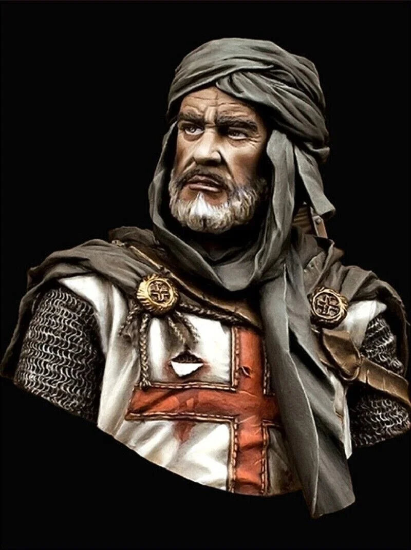 1/10 Medieval Bearded Templar Knight with Chainmail and Turban, Resin Model Bust Kit, Unassembled and Unpainted
