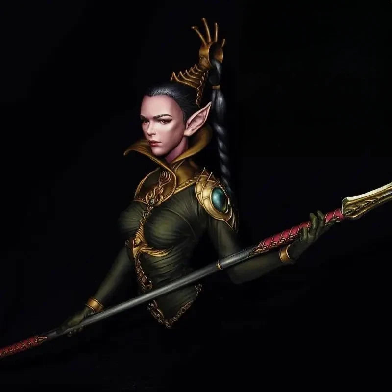 1/10 Elven Warrior Queen with Crown and Staff, Resin Model Bust Kit, Fantasy Theme, Unassembled and Unpainted