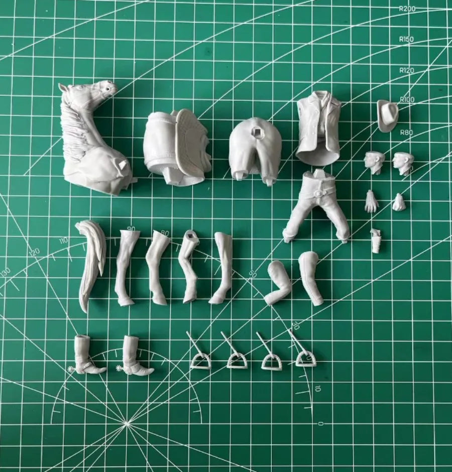 1/24 Cowboy Mounted on Saddled Horse, Resin Model Figure Kit, Historical Theme, Unassembled and Unpainted
