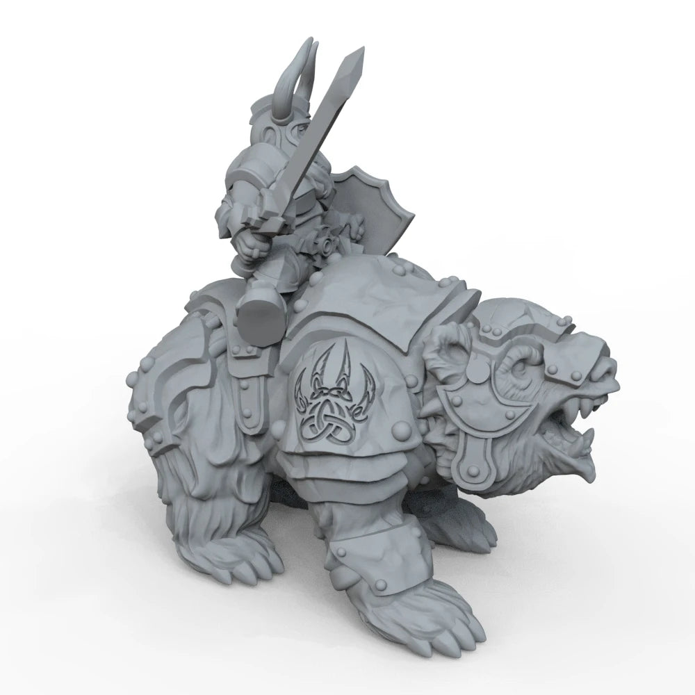 55mm Medieval Fantasy Armored Dwarves on Beasts, 2 Figures, Resin Model Figure Kit, Unassembled and Unpainted
