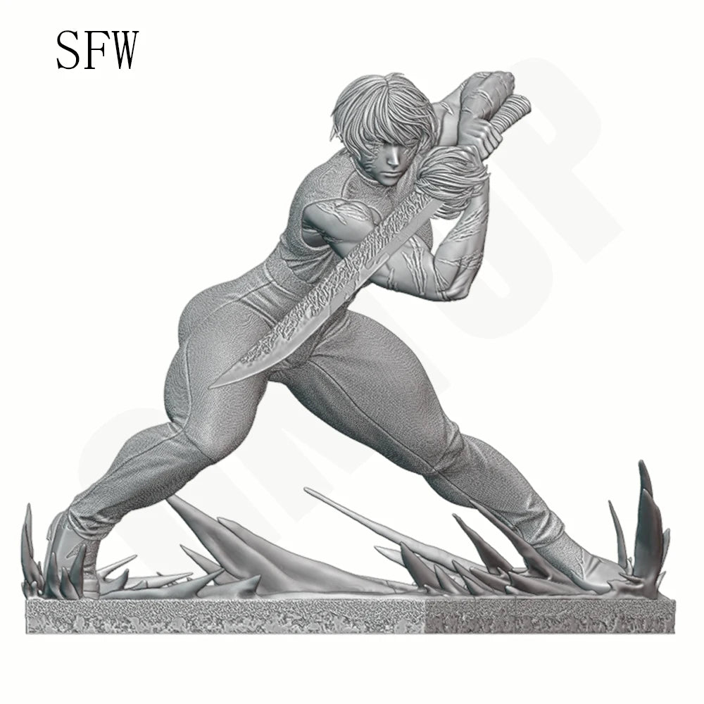 1/24 Warrior with Teal Hair and Sword, Resin Model Figure Kit, Anime Theme, Unassembled and Unpainted