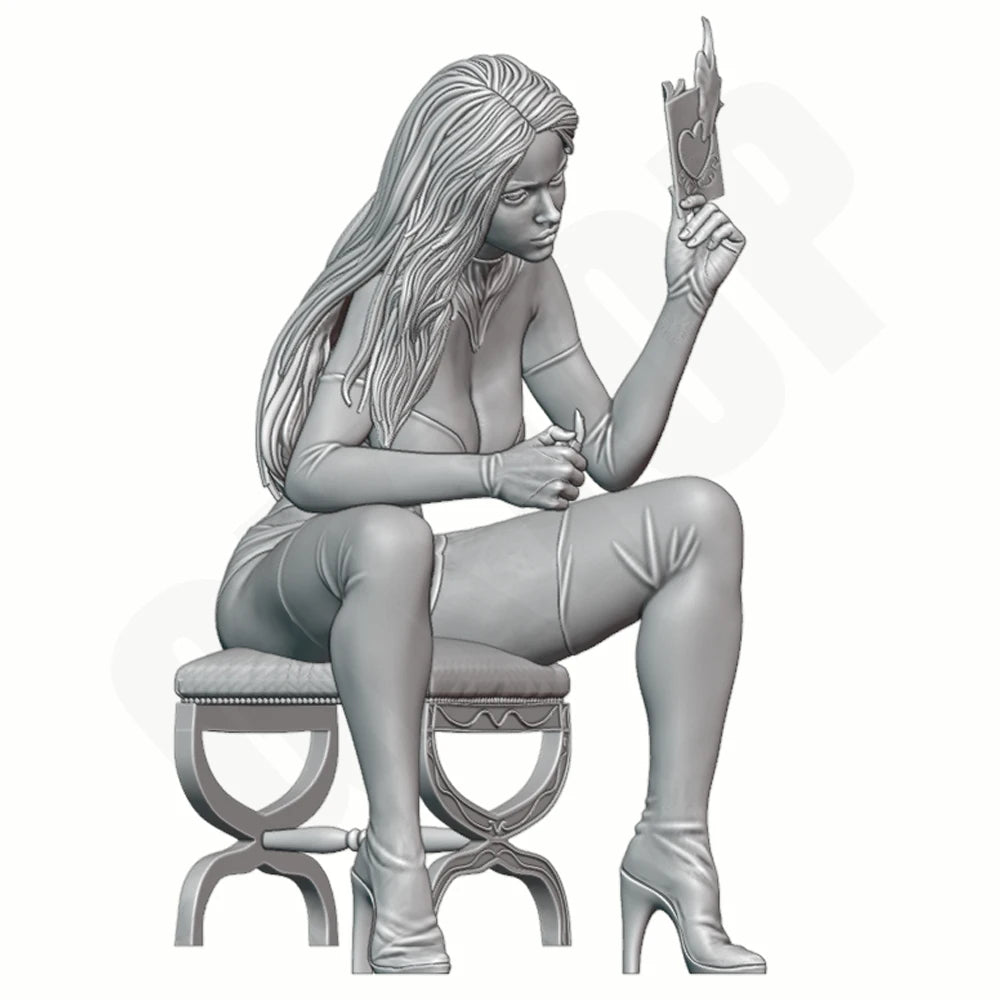 1/24 Pin-up with Long Hair Holding Mirror, Resin Model Figure Kit, Unassembled and Unpainted