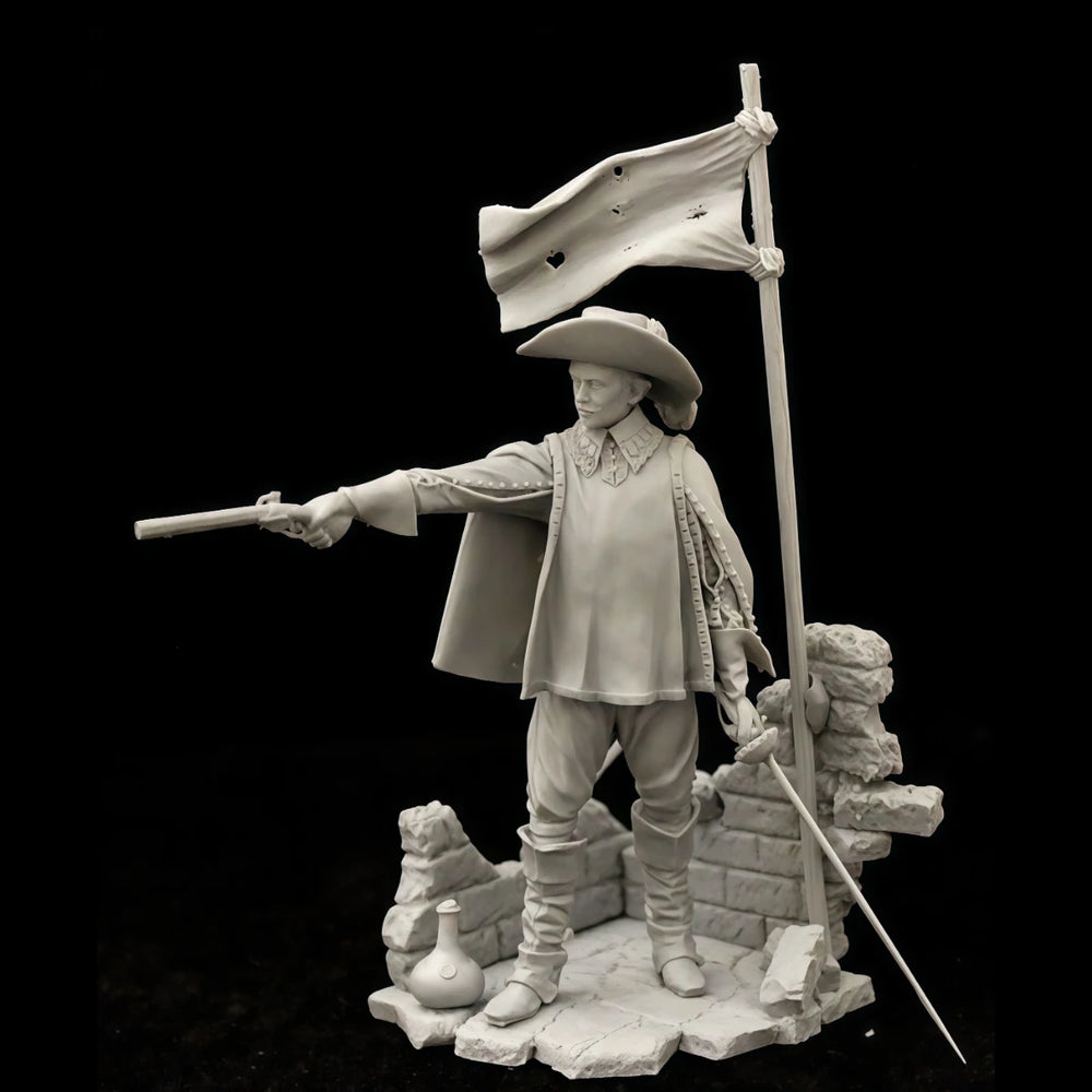 75mm Napoleonic French Officer with Flag and Rifle, Resin Model Figure Kit, Unassembled and Unpainted
