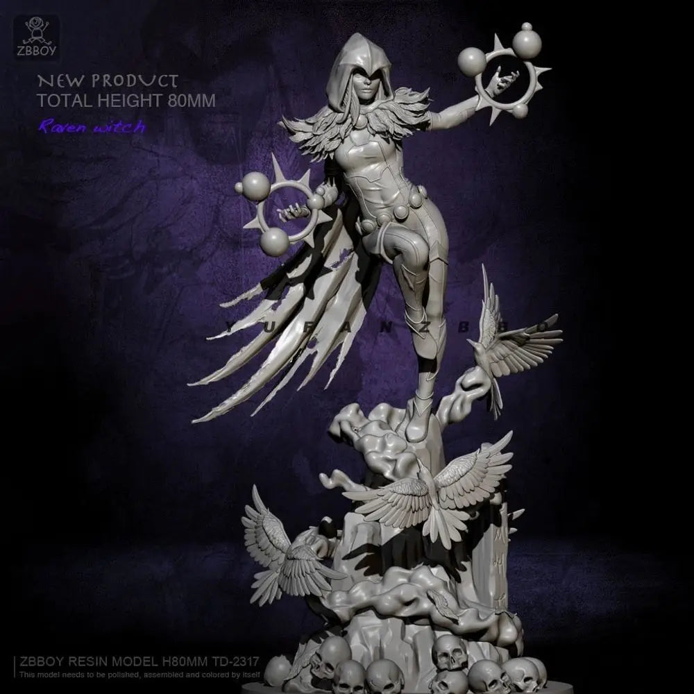 80mm Raven Witch, Resin Model Figure Kit, Fantasy Theme, Unassembled and Unpainted