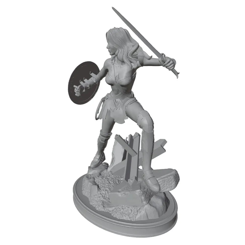 1/24 Warrior Woman Striking with Sword and Shield, Resin Model Figure Kit, Fantasy Theme, Unassembled and Unpainted