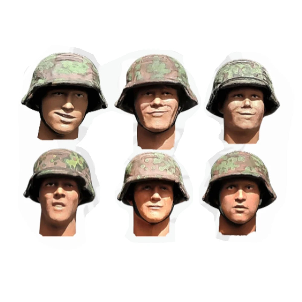 1/35 WWII German Infantry with Camo Helmet Netting, 6 Figures, Resin Model Bust Kit, Unassembled and Unpainted