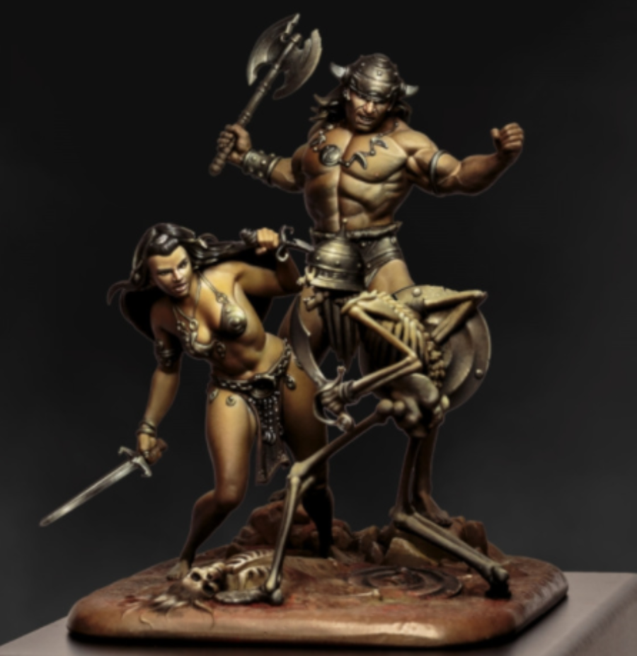 1/24 Warriors Battle Scene, 3 Figures, Resin Model Diorama Kit, Fantasy Theme, Unassembled and Unpainted