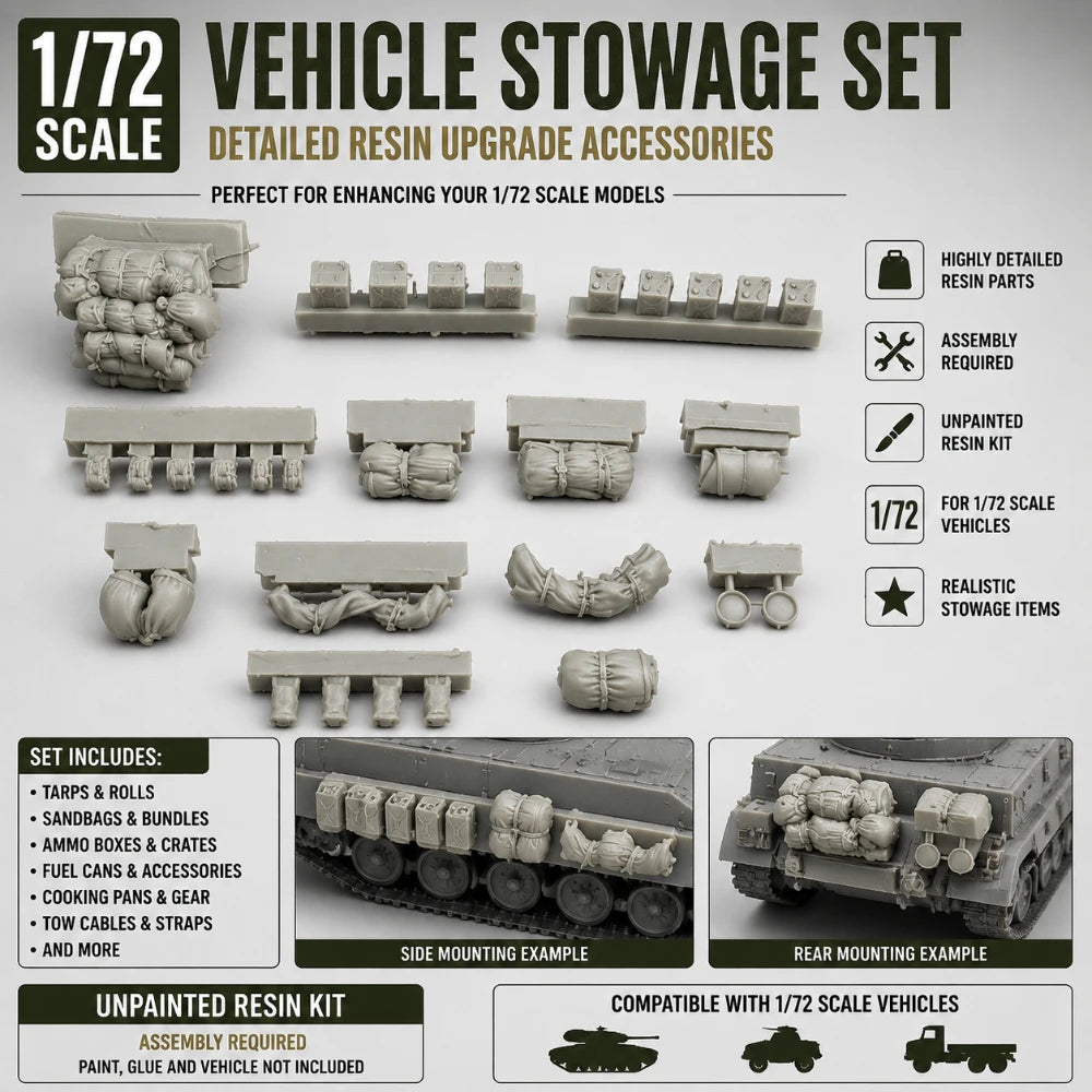 1/72 Military Stowage Accessories, Resin Model Accessory Kit, Military Theme, Unpainted