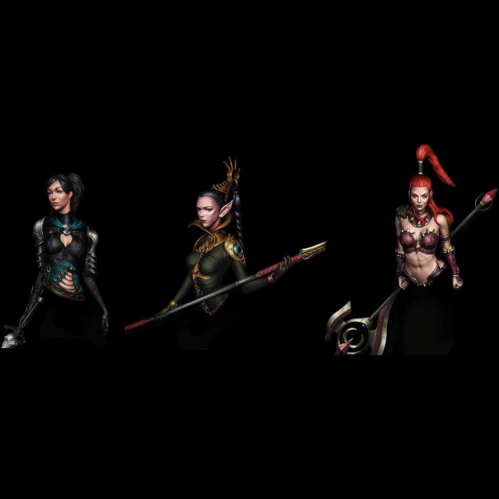 1/10 Female Warriors, 3 Figures, Resin Model Bust Kit, Fantasy Theme, Unassembled and Unpainted